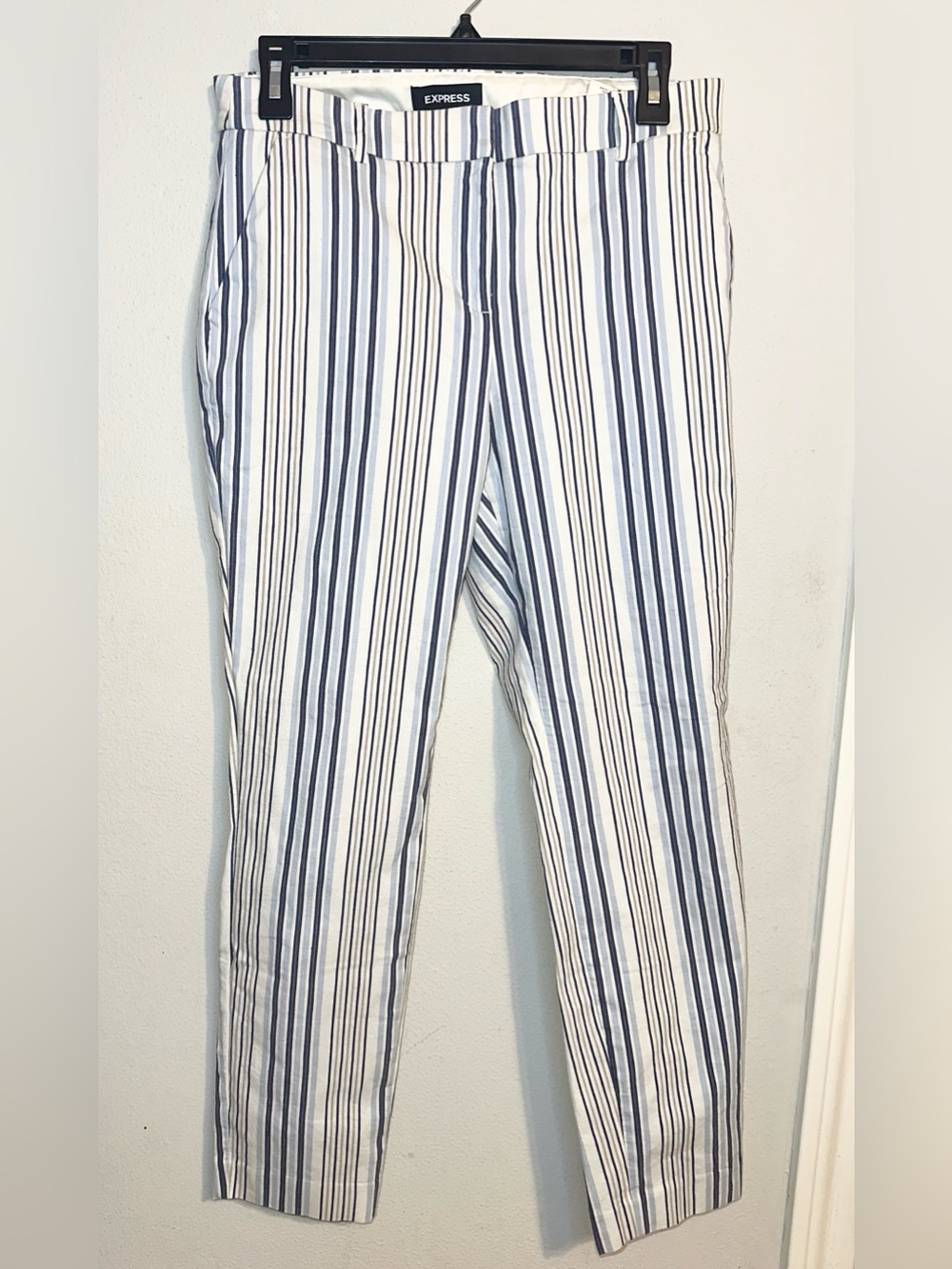 Express White and Blue Striped Dress Pants